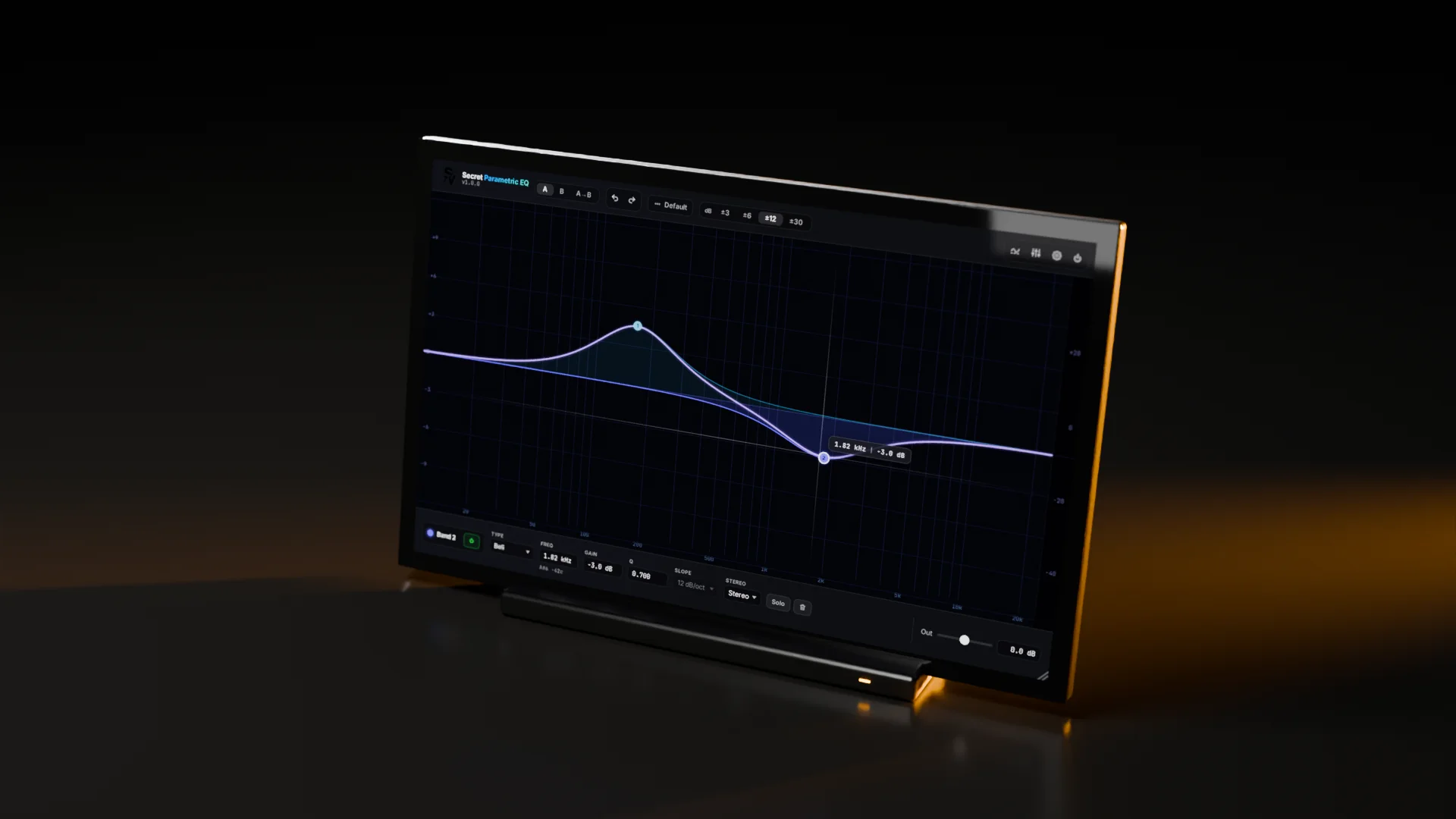 Secret Parametric EQ rendered as studio hardware with its real interface